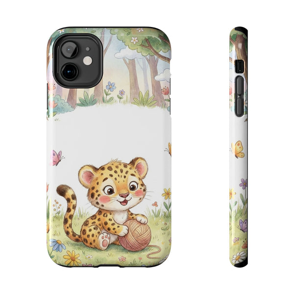 Cute Baby Leopard Playing with Yarn Tough Phone Case | Nursery Animal Phone Cover