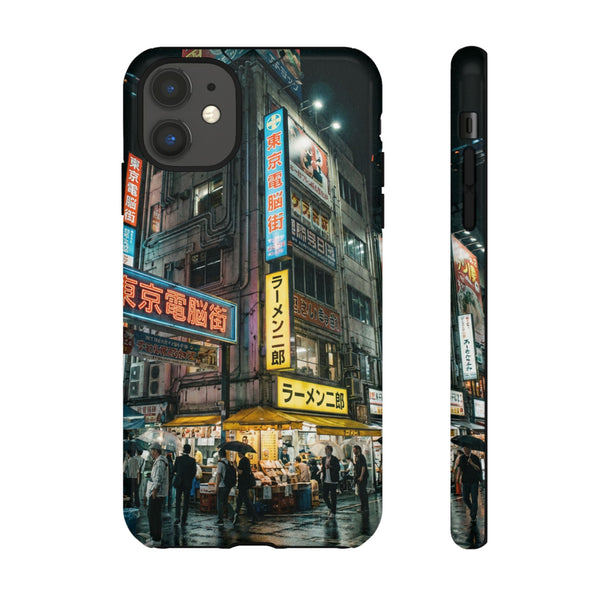 Neon Tokyo Street Scene phone case | Night Cityscape, Rainy Alley